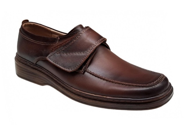 Pantofi bărbați maro din piele naturală cu închidere velcro GKR09M